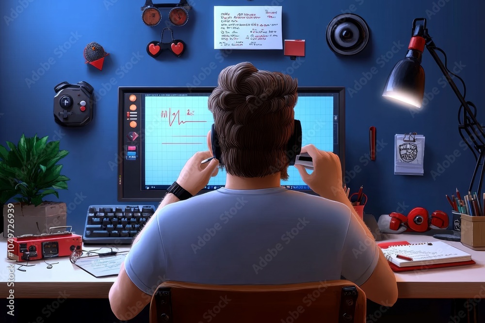 Poster A pixel art character taking notes in a retro video game classroom, with pixelated notebooks and characters on screen