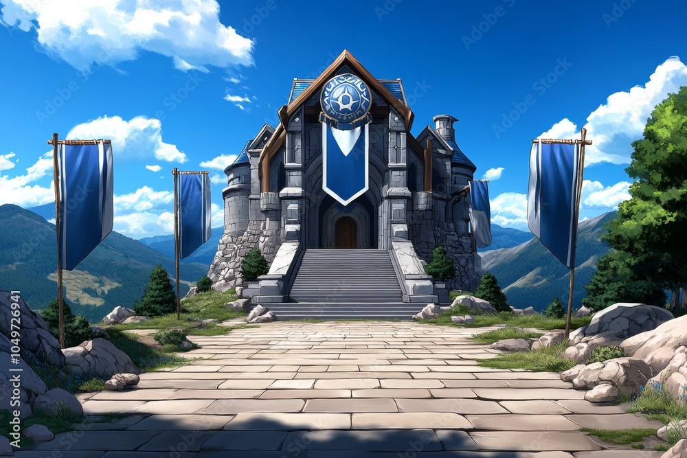 Poster a pixel art character taking over a retro video game castle, standing at the entrance with pixelated