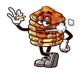 Smoking Pancake Cartoon Mascot Illustration Character Vector Clip-art Hand-drawn Logo Design
