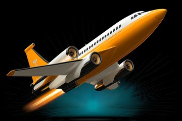 A retro-style poster of a 1950s-era jet taking off, with vintage colors and bold typography celebrating the golden age of aviation