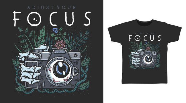 Skeleton Camera Floral tshirt dark art fashion designs.