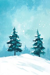 Serene Snowy Landscape with Evergreen Trees