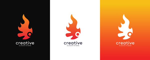Creative Fire Flame  vector Logo design,  Bonfire Silhouette Logotype business gradient icon