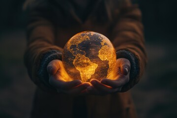 Illuminated Globe in Hands Symbolizing Global Connection