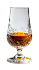 Crystal glass filled with amber whiskey, elegant design, white isolated background. Transparent Background