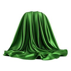 Naklejka premium Green silk fabric draped elegantly, showcasing soft folds and smooth texture on a white isolate background. isolated on transparent background.
