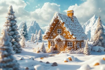 Naklejka premium Winter Wonderland Gingerbread House Scene