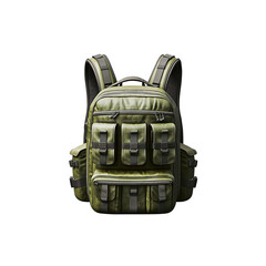 Stylish green tactical backpack with multiple pockets, ideal for outdoor adventures and everyday use. isolated on transparent background.