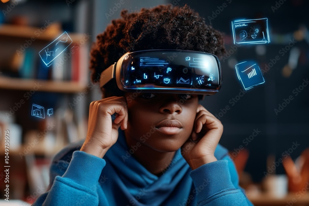Aufkleber A student taking notes in a virtual classroom, using a sleek digital notebook while floating holographic diagrams appear in front