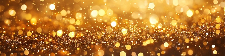 Obraz premium Golden bokeh lights with glitter and festive mood.