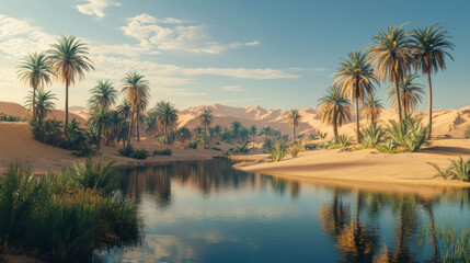 Obraz premium Desert landscape featuring an oasis 