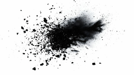 Abstract Black Dust Explosion on White Background