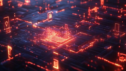 Fototapeta premium Abstract Digital Circuitry with Red Glowing Lines