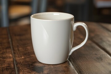 Fototapeta premium Simple White Coffee Mug on Wooden Table