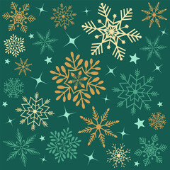Christmas seamless pattern. Snowflakes,  Christmas ball and ornaments background design for decoration on Christmas card, banner, wrapping, wallpaper, textile, fashion.