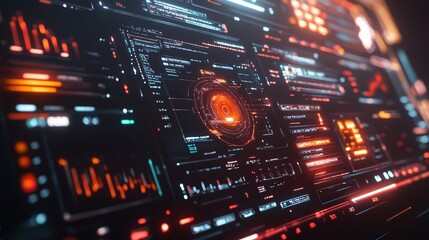 Obraz premium Futuristic Digital Interface with Glowing Red and Blue Lines