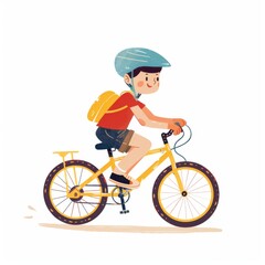 Obraz premium a boy is riding a yellow bicycle