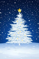 Fototapeta premium Sparkling Snow-Covered Christmas Tree in Starry Night Landscape