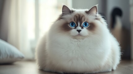 Fototapeta premium Fluffy Cat with Blue Eyes