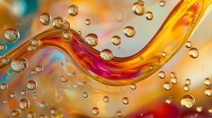 Colorful liquid swirl with bubbles in abstract artistic composition