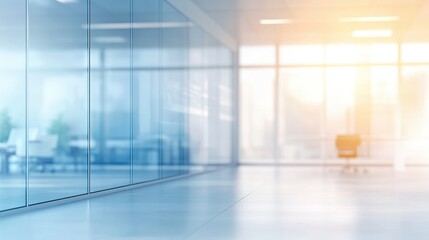 Fototapeta premium Abstract windows with a blue tint. Modern aesthetic of a corporate business office Blurred glass wall background for business concepts in the business center. Professional corporate environments.