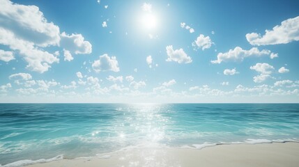 Fototapeta premium A breathtaking HD panorama featuring a summer sea with clear, sunlit water.