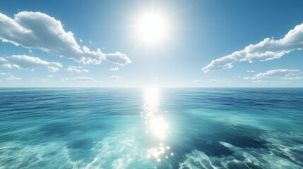 Fototapeta premium A breathtaking HD panorama featuring a summer sea with clear, sunlit water.