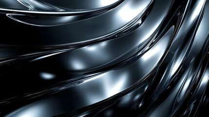 Abstract Metallic Blue and Black Wavy Background