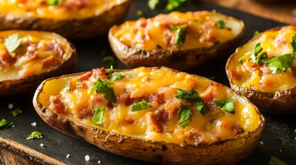 Close-Up of Delicious Cheesy Potato Skins
