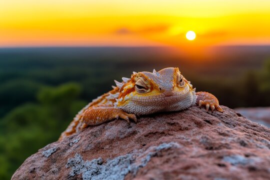 A dragon taking it easy on a mountaintop, curled up in a peaceful slumber with a soft breeze blowing through its wings