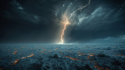 Electricity in the Abyss: Lightning Strikes over Barren Terrain