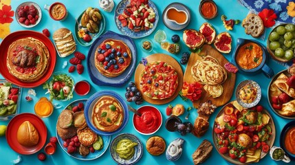 Fototapeta premium Colorful Savory Pancakes in Rustic Setting