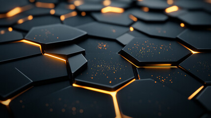 Obraz premium Close-up view of glowing hexagonal tiles creating a modern, tech-inspired surface design