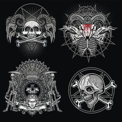 set, gothic sign with skull, grunge vintage design t shirts

