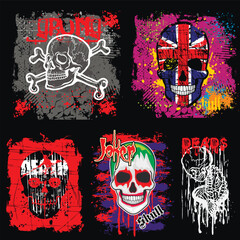set, gothic sign with skull, grunge vintage design t shirts