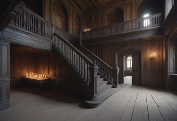 Fototapeta premium interior of old house hall with stairs