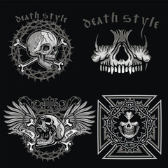 set, gothic sign with skull, grunge vintage design t shirts
