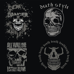 Fototapeta premium set, gothic sign with skull, grunge vintage design t shirts