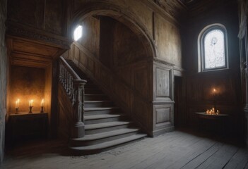 Fototapeta premium interior of old house hall with stairs