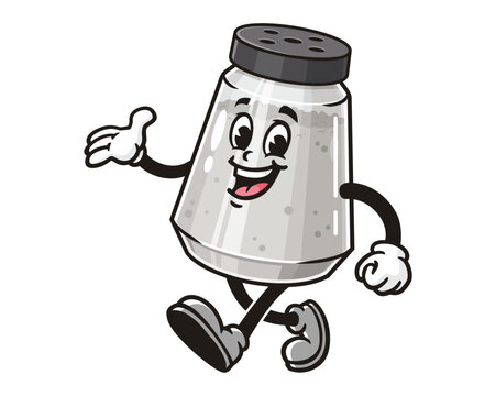recommend clip art: Salt Spice Pepper Seasoning Powder Shaker is walking leisurely, Cartoon Mascot Illustration Character Vector Clip-art Hand-drawn Logo Design 