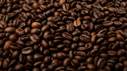 Obraz premium Close-up of roasted coffee beans covering the frame.