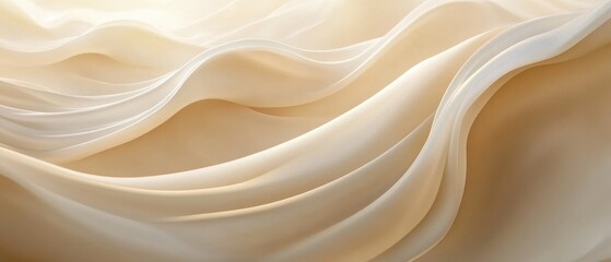 Obraz premium Soft, flowing cream-colored fabric draping elegantly, creating a sense of tranquility and sophistication. Ideal for backgrounds, textures, or design elements in various projects.