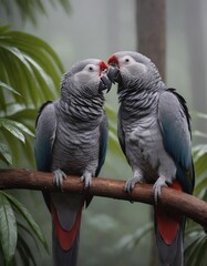 Obraz premium pair of parrots in the forest