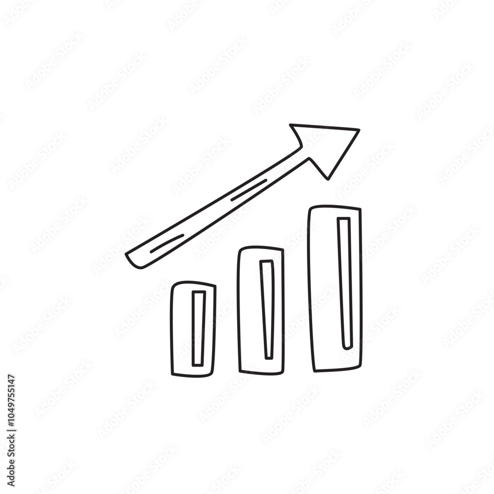Poster a simple line drawing of a bar graph with three ascending bars and an upward arrow, representing gro