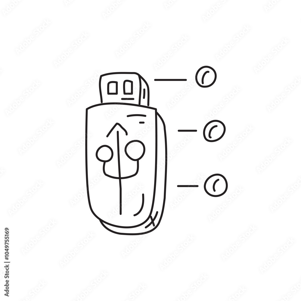 Poster A simple line drawing of a USB flash drive with a smiling face and three dots indicating activity or connection status.