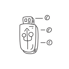A simple line drawing of a USB flash drive with a smiling face and three dots indicating activity or connection status.
