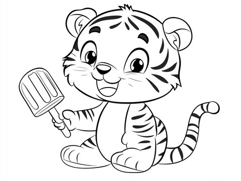 recommend clip art: Cute baby tiger cub holding popsicle smiling and sitting,