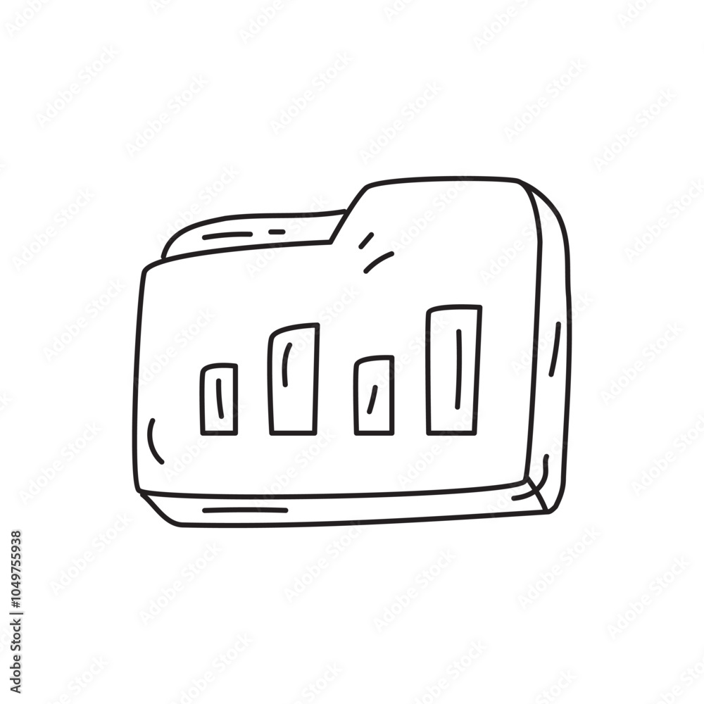 Poster a simple line drawing of a folder with bar graph symbols, representing data organization and analysi