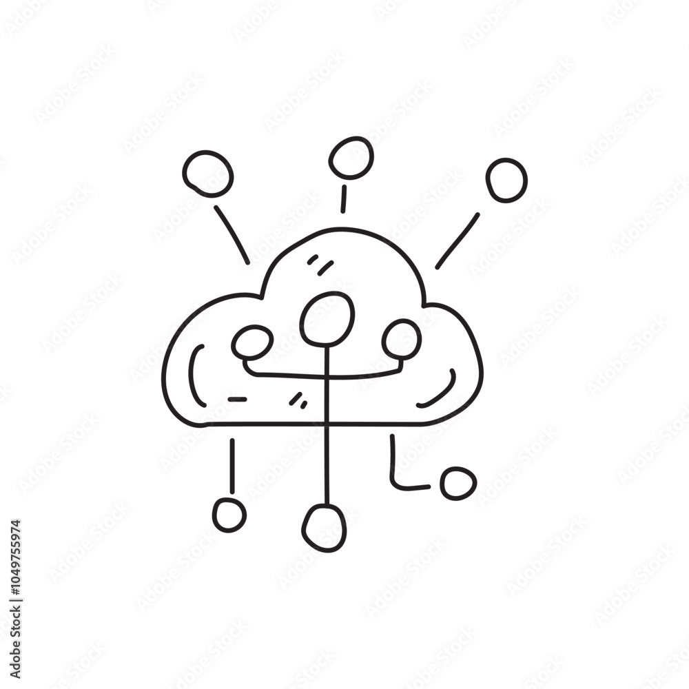 Poster a simple line drawing of a cloud with connected nodes, representing cloud computing and data network