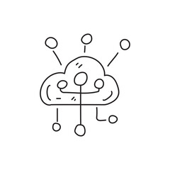 A simple line drawing of a cloud with connected nodes, representing cloud computing and data networking concepts.